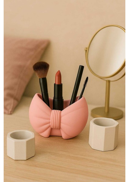 3'lü El Yapımı Dekoratif Saksı Handmade Taş Tozu Fiyonk Tasarım Mumluk Kalemlik Sukulent Obje 8cm