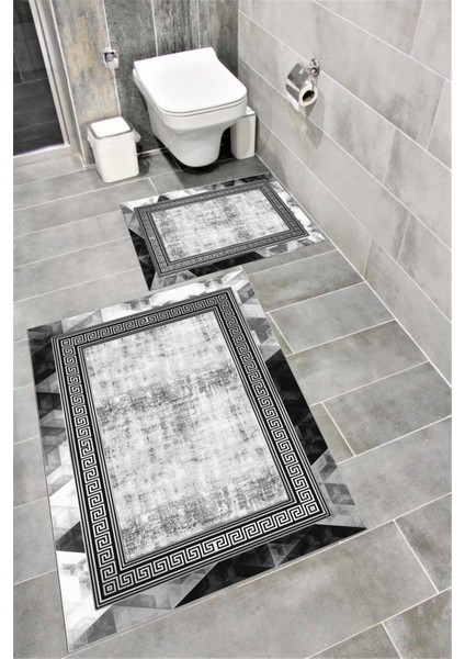 Su Emici Yumuşak Kaymaz Taban Sünger Dolgulu Yıkanabilir Dekoratif Banyo Paspası 1069ALPEMİXGRİ