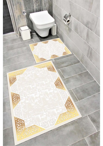 Su Emici Yumuşak Kaymaz Taban Sünger Dolgulu Yıkanabilir Dekoratif Banyo Paspası Takımı 1239