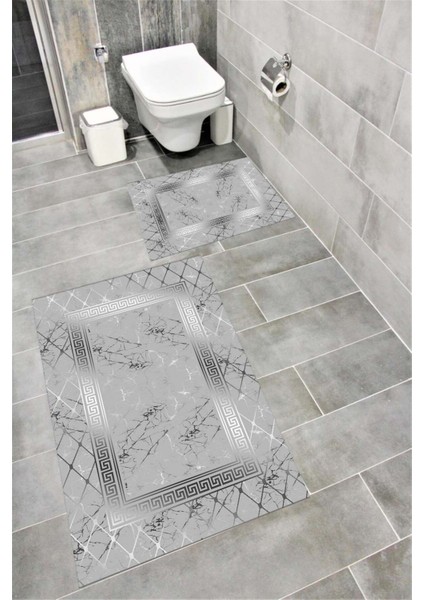 Su Emici Yumuşak Kaymaz Taban Sünger Dolgulu Yıkanabilir Dekoratif Banyo Paspası 1056AJDAGÜMÜŞ