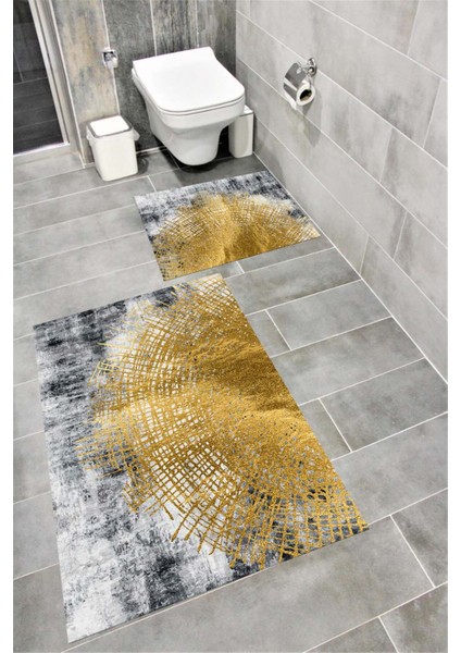 Su Emici Yumuşak Kaymaz Taban Sünger Dolgulu Yıkanabilir Dekoratif Banyo Paspası TAKIMI-1145