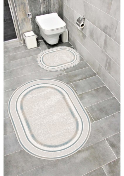 Su Emici Yumuşak Kaymaz Taban Sünger Dolgulu Yıkanabilir Dekoratif Banyo Paspası 1372B Oval