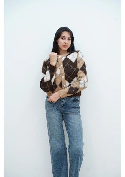 Bisiklet Yaka Baklava Desen Hırka