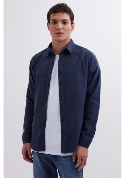 Erkek Slim Fit Dar Kesim Uzun Kollu Düz Kışlık Oduncu lacivert Gömlek fiyatları