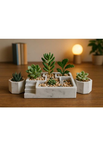 2'li El Yapımı Kare Saksı Seti - Handmade Tasarım Taş Tozu Sukulent Mumluk Dekoratif Biblo 8 cm fiyatları