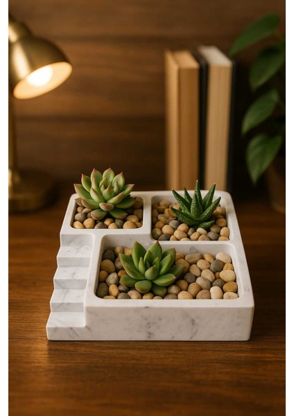 2'li El Yapımı Kare Saksı Seti - Handmade Tasarım Taş Tozu Sukulent Mumluk Dekoratif Biblo 8 cm modelleri