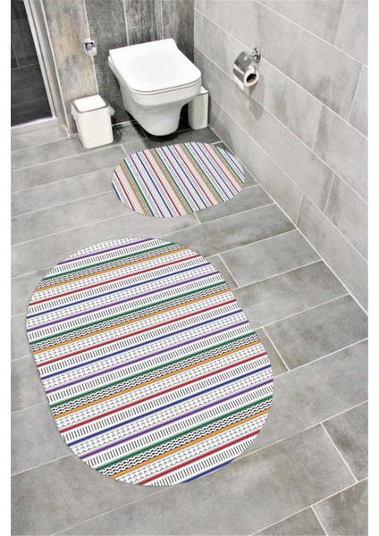 Su Emici Yumuşak Kaymaz Taban Sünger Dolgulu Yıkanabilir Dekoratif Banyo Paspası 1325 Oval