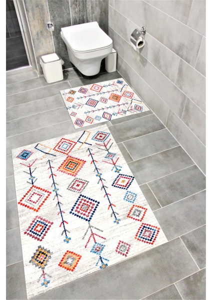 Su Emici Yumuşak Kaymaz Taban Sünger Dolgulu Yıkanabilir Dekoratif Banyo Paspası Takımı COLORFUL1104