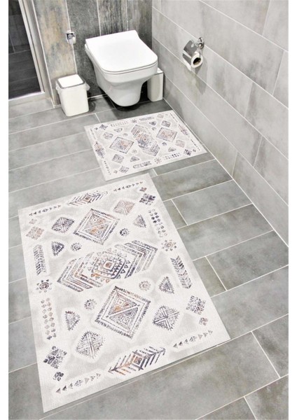 Su Emici Yumuşak Kaymaz Taban Sünger Dolgulu Yıkanabilir Dekoratif Banyo Paspası Takımı 1198