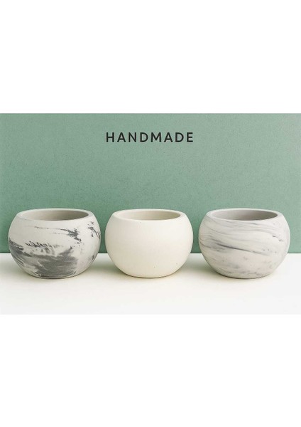 3'lü El Yapımı Dekoratif Saksı Handmade Taş Tozu Mermer Desenli Mumluk Kalemlik Sukulent Obje 8cm fiyatları