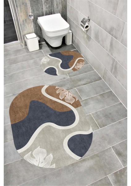 Su Emici Yumuşak Kaymaz Taban Sünger Dolgulu Yıkanabilir Dekoratif Banyo Paspası Takımı 1136 Oval