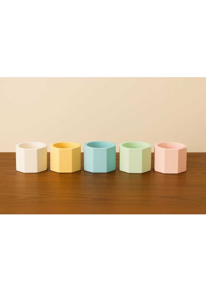 5'li El Yapımı Dekoratif Saksı Seti - Handmade Taş Tozu Renkli Mumluk Kalemlik Sukulent Obje 8cm fiyatları