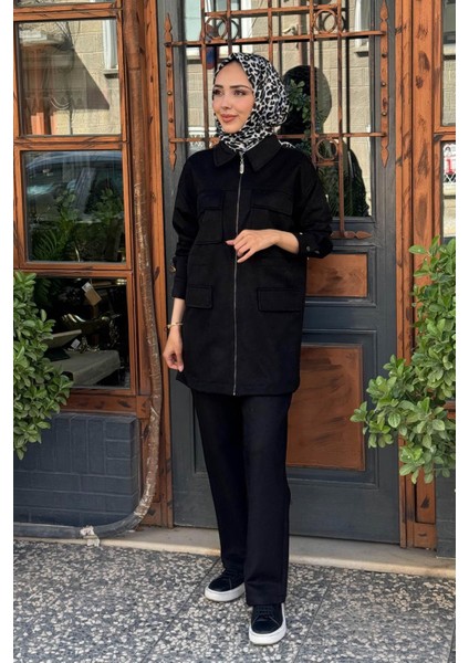 Taşlı Süet Pantolonlu Takım MA24.34 Siyah