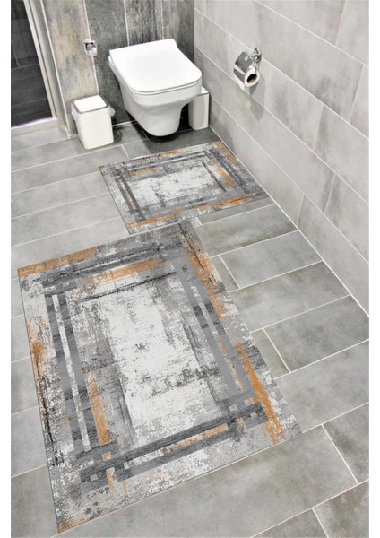 Su Emici Yumuşak Kaymaz Taban Sünger Dolgulu Yıkanabilir Dekoratif Banyo Paspası Takımı Afrodit