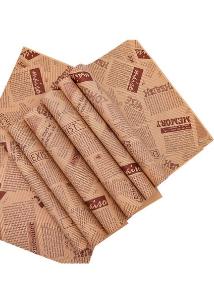 Kendinden Desenli Yağlı Kağıt | 50 Adet Vintage Gazete Desen Sunum Kağıdı | Vintage Yağlı Kağıdı