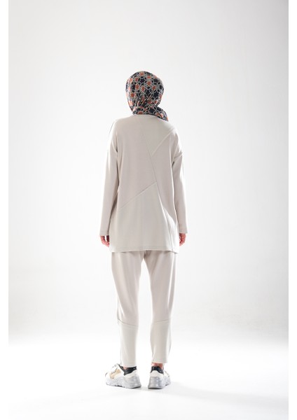 2283_PATCH ve Dikiş Detaylı Esnek Kumaş Tesettür Kadın Spor Eşofman Takımı –cepli Havuç Fit Pantolon