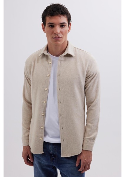 Erkek Slim Fit Dar Kesim Uzun Kollu Düz Kışlık Oduncu bej Gömlek fiyatları
