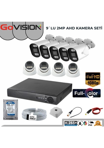 Go Vision 9'lu Kamera Seti 2mp 3.6mm Full Color Serisi