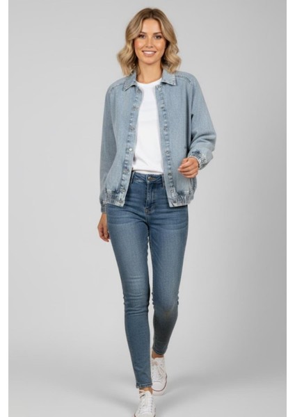 Kadın Mavi Oversize Kot Ceket M2149 Kar Yıkama fiyatları