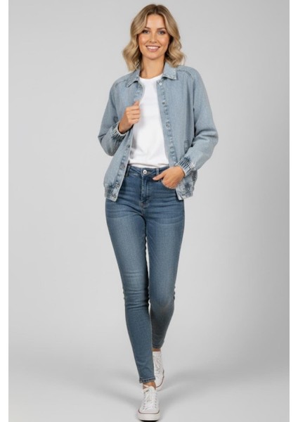 Kadın Mavi Oversize Kot Ceket M2149 Kar Yıkama modelleri
