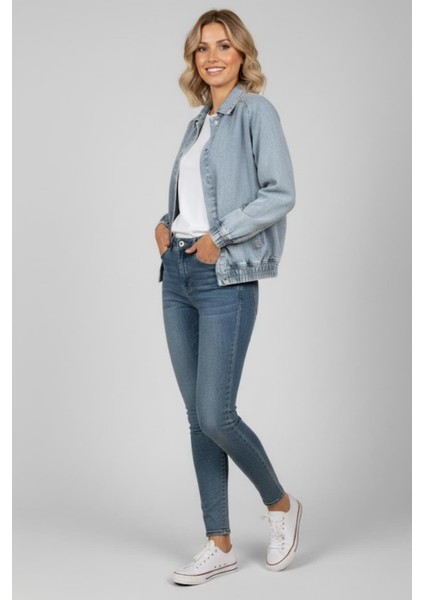 Kadın Mavi Oversize Kot Ceket M2149 Kar Yıkama fırsatları