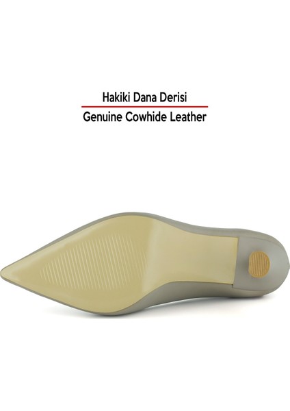 Suzanna Vizon Hakiki Dana Derisi Sivri Burun Klasik İnce Topuklu Ayakkabı