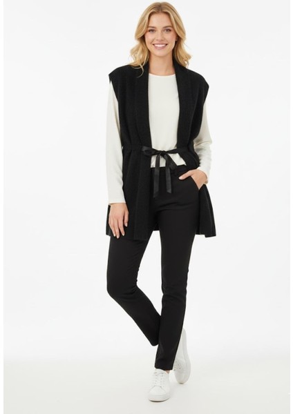 Kadın Kemer Detaylı Triko Yelek M6670K25 Siyah