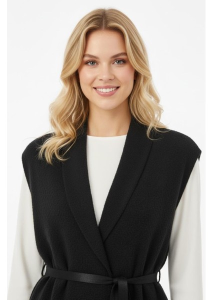 Kadın Kemer Detaylı Triko Yelek M6670K25 Siyah modelleri