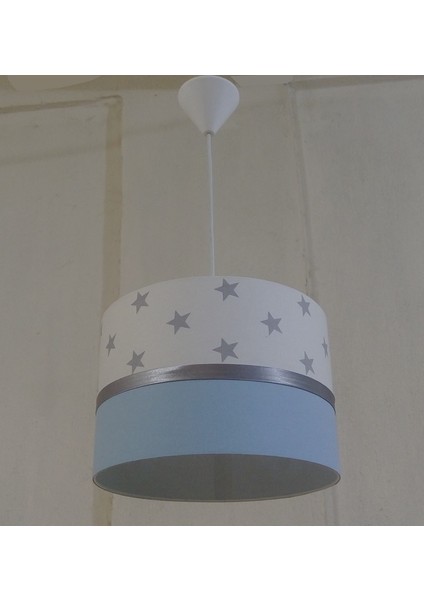 Beyaz Yıldızlı Mavi M-467 Kumaş Kaplama Çocuk Odası Genç ve Bebek Odası Avize Aydınlatma Sarkıt fiyatları