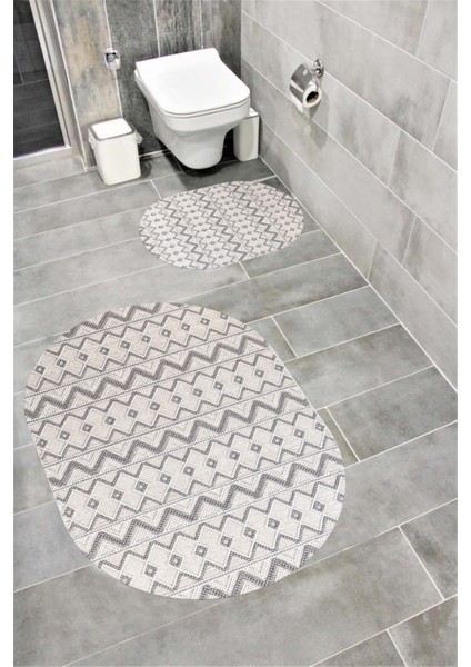 Su Emici Yumuşak Kaymaz Sünger Dolgulu Yıkanabilir Dekoratif Banyo Paspası Takımı 1092KELVİNOVAL