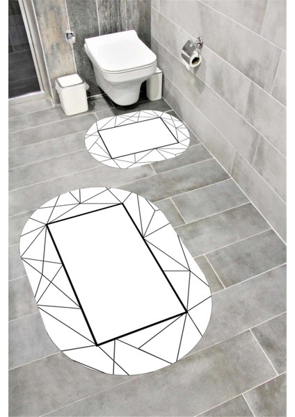 Su Emici Yumuşak Kaymaz Taban Sünger Dolgulu Yıkanabilir Dekoratif Banyo Paspası Takımı EHL211OVAL