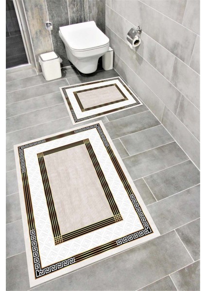 Su Emici Yumuşak Kaymaz Taban Sünger Dolgulu Yıkanabilir Dekoratif Banyo Paspası Takımı 1187VİZON