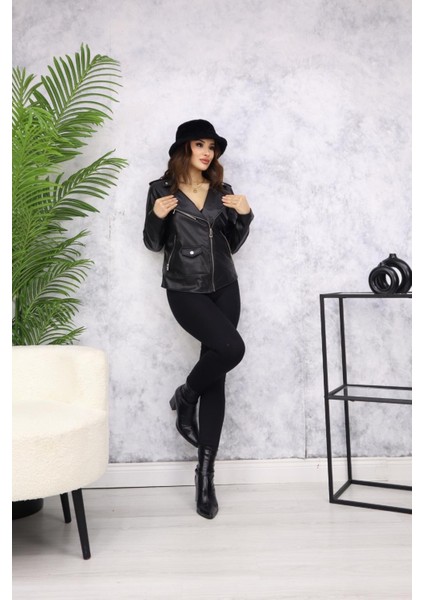 Fermuarlı Deri Ceket M4750 Siyah fiyatları