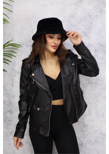 Fermuarlı Deri Ceket M4750 Siyah fırsatları