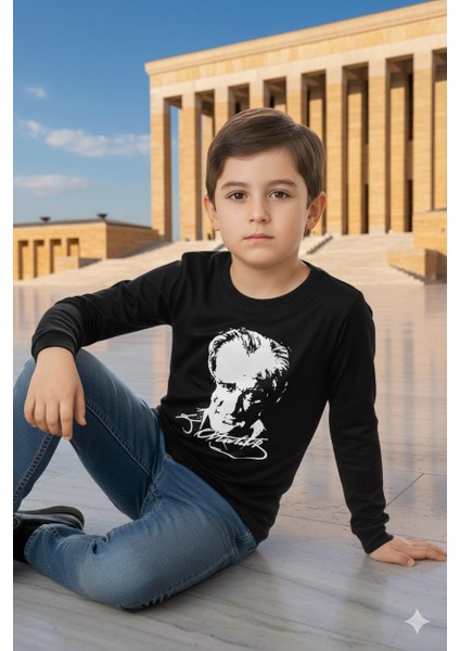 Unısex Uzun Kol Siyah Atatürk Baskılı T-Shırt fiyatları