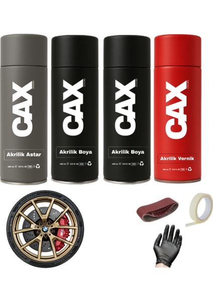 Metalik Bej Bakır Araba Jant Sprey Akrilik Özel Yapım Sprey Boya Seti 400 ml Bant-Zımpara-Eldiven