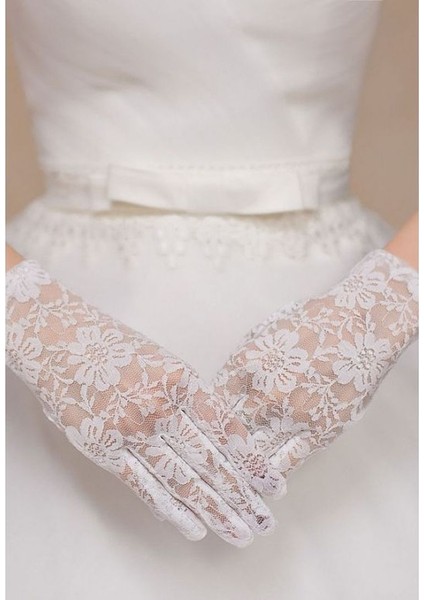 Beyaz Renk Kısa Dantelli Eldiven modelleri