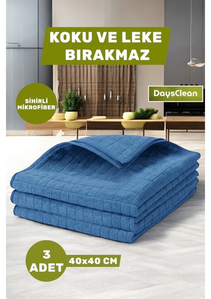 3'lü Mikrofiber Bulaşık Kurulama Bezi | Su Emici Cam Araba Temizlik Bezi | 40X40 | Leke ve Koku Yapmaz