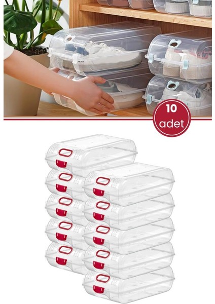 10 Adet Şeffaf Kadın Ayakkabı Kutusu, Dolap Içi Steril Ayakkabı Saklama Düzenleyici 10’lu Set