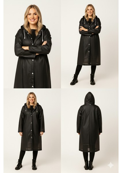 Unisex Su Geçirmez Kapüşonlu Siyah Yağmurluk | Boy 120 cm – En 70 cm fiyatları