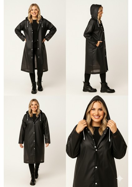 Unisex Su Geçirmez Kapüşonlu Siyah Yağmurluk | Boy 120 cm – En 70 cm modelleri