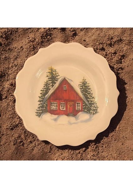 Karlı Ev, Kış Manzarası Desenli Duvar Tabağı, Duvar Dekorasyon, Seramik Tabak