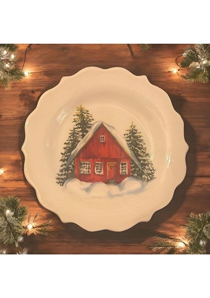 Karlı Ev, Kış Manzarası Desenli Duvar Tabağı, Duvar Dekorasyon, Seramik Tabak modelleri