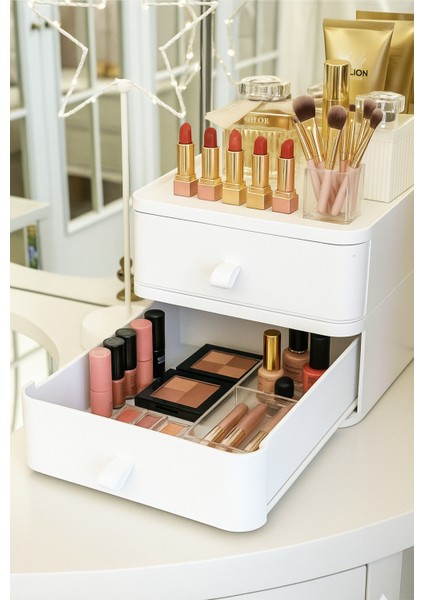 3'lü Takı Makyaj ve Kozmetik Düzenleyici Çekmece Çok Amaçlı Masaüstü Organizer Beyaz fiyatları