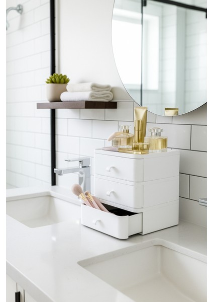 3'lü Takı Makyaj ve Kozmetik Düzenleyici Çekmece Çok Amaçlı Masaüstü Organizer Beyaz fırsatları