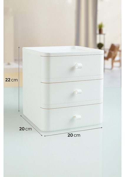 3'lü Takı Makyaj ve Kozmetik Düzenleyici Çekmece Çok Amaçlı Masaüstü Organizer Beyaz