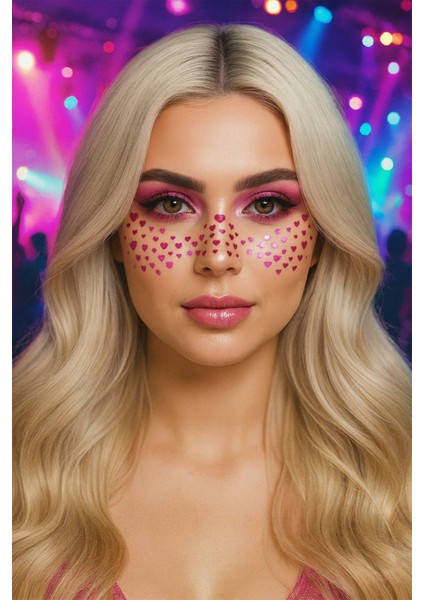 Pembe Kalp Çil Makyaj Bandı Glitter Parıltılı Simli Bant Tattoo