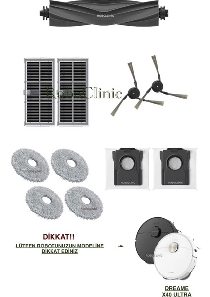 Dreame X40 Ultra L40 Ultra Robot Süpürge Uyumlu Toz Torbası, Fırça, Hepa Filtre, Mop Seti-11 Parça