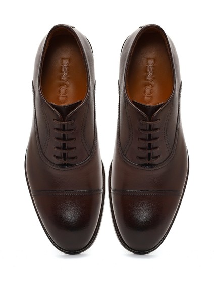 Erkek Kahverengi Bağcıklı Deri Klasik Ayakkabı 25WFD740418