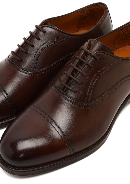 Erkek Kahverengi Bağcıklı Deri Klasik Ayakkabı 25WFD740418